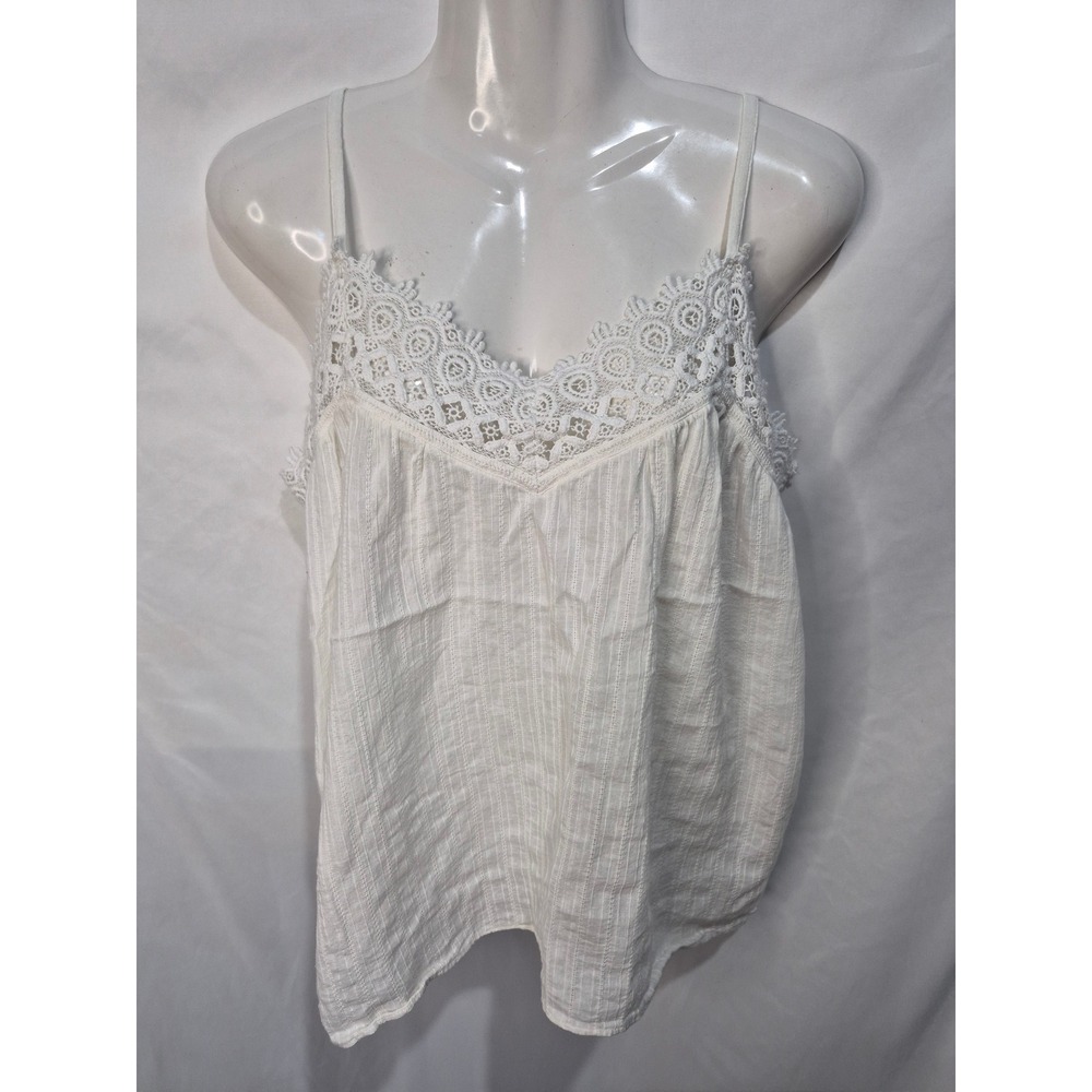 Sundance White Lace Trim Dobby Camisole Top Small Smocked Back Boho Strappy